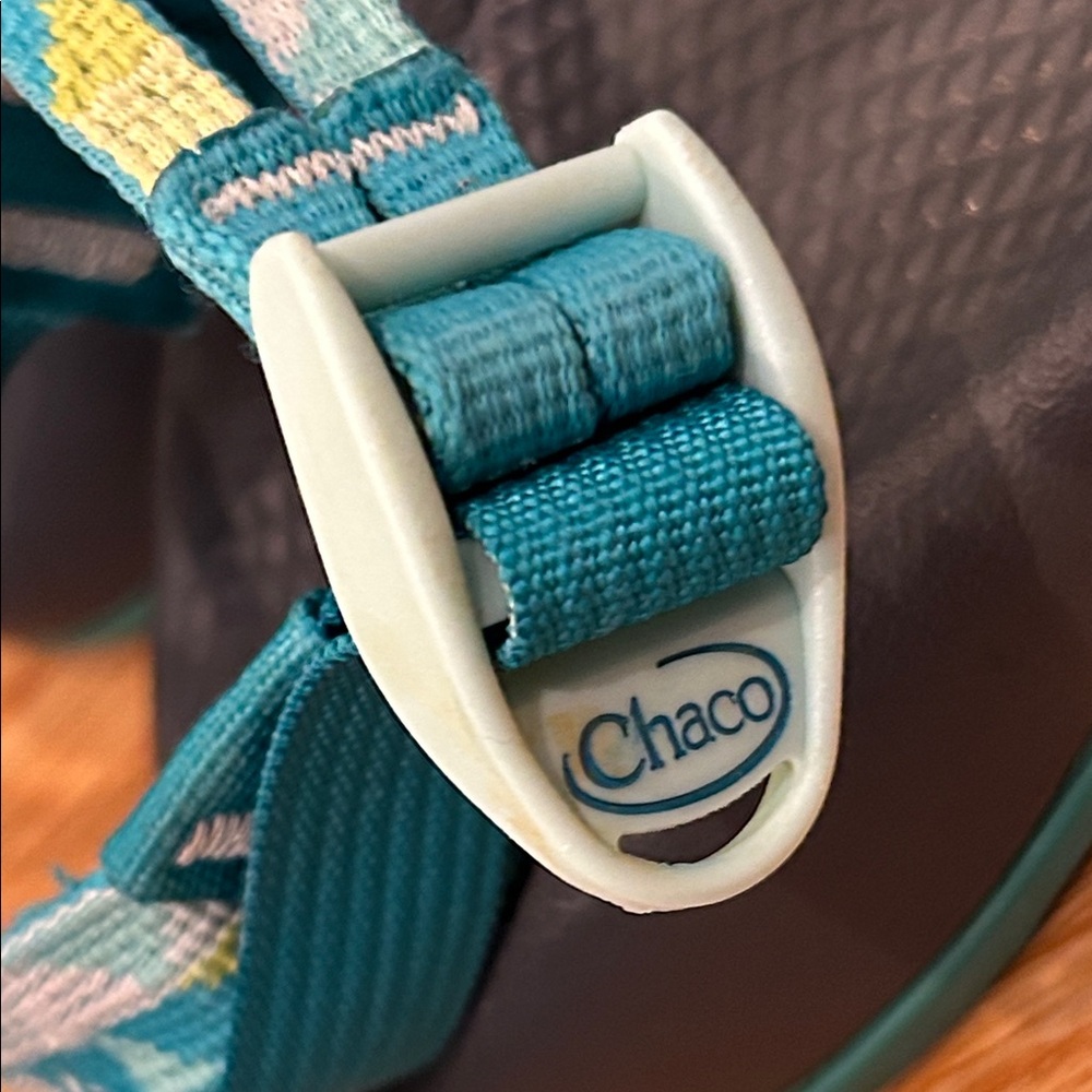 Chaco Kids' ZX/1 EcoTread Sandals Teal, Yellow, White Vacation Vibes Kid’s 4 - Picture 5 of 6